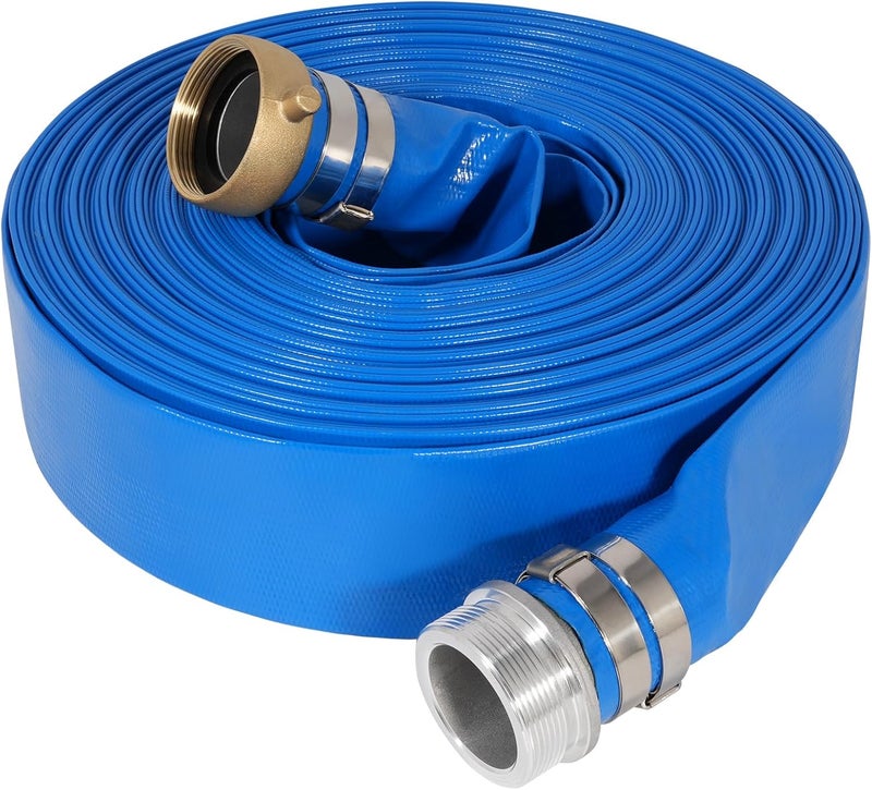 Picatu 1.5" x 50 ft Backwash Hose for Swimming Pools, Heavy Duty PVC Lay Flat Water Discharge Hose,Durable Pool Drain Hose with Aluminum Pin Lug Fittings for Pump And Filters - Image 1
